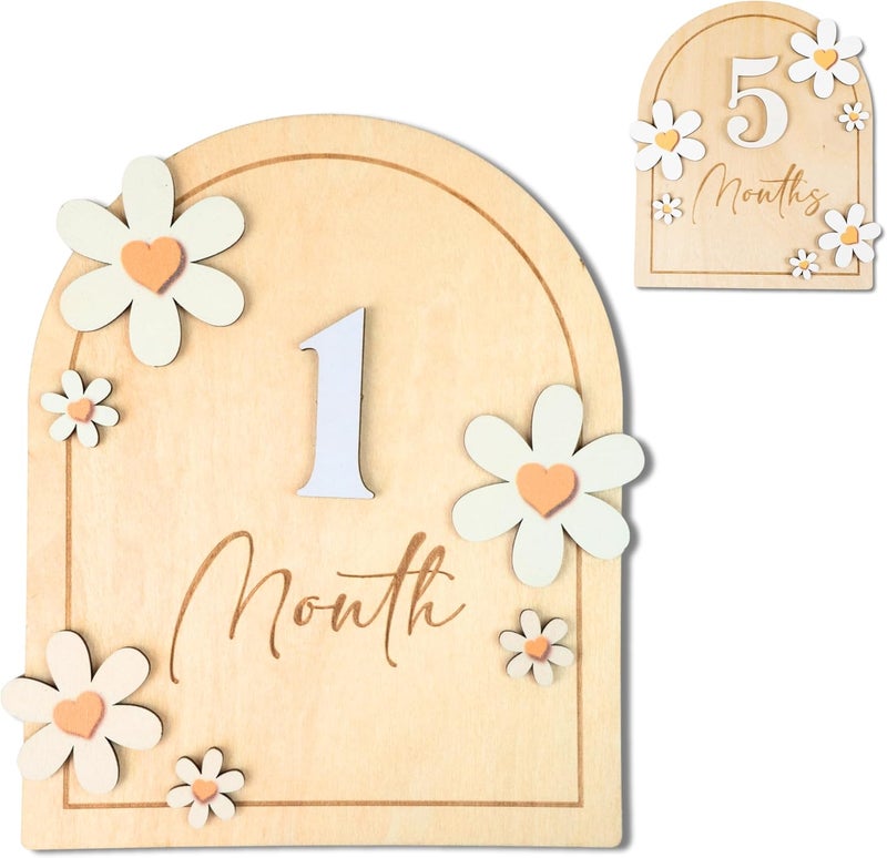 HONOCOOLS Store Baby Monthly Milestone Cards - Wooden Monthly Milestone Discs - Newborn Photography Props to Document Your Baby´s Growth - Baby Announcement Sign (B05) - Image 1